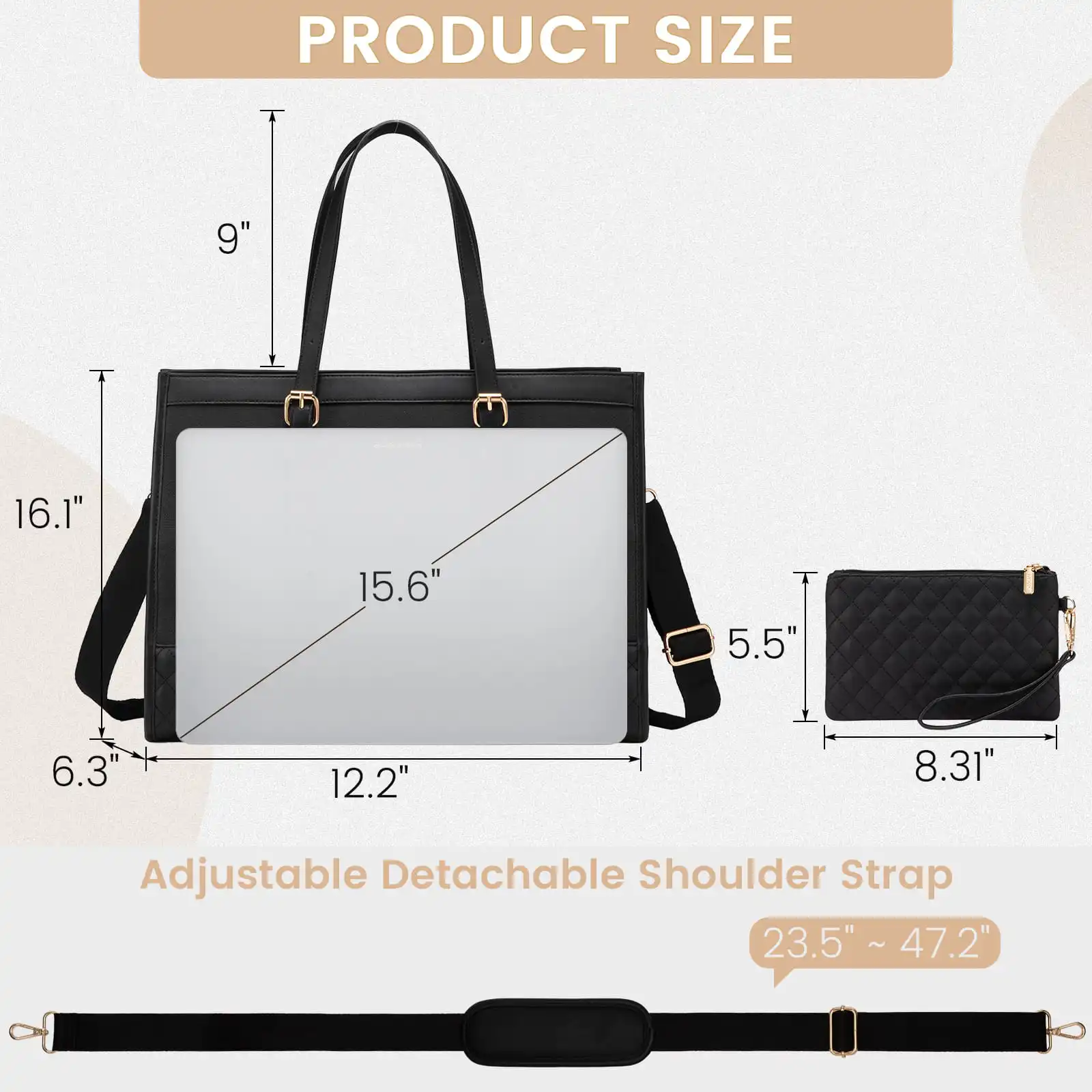 Γυναικείο σετ τσάντας ώμου/χειρός φορητού υπολογιστή Lovevook 15,6'' WB3013 black