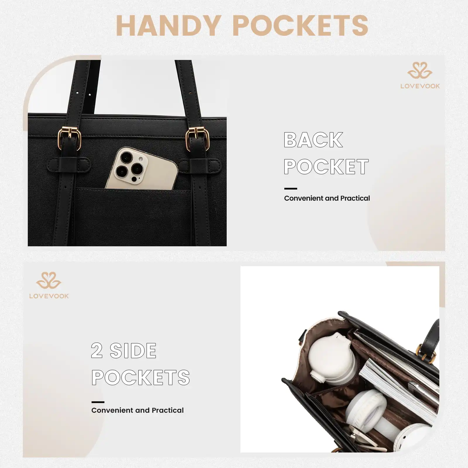 Γυναικείο σετ τσάντας ώμου/χειρός φορητού υπολογιστή Lovevook 15,6'' WB3013 black