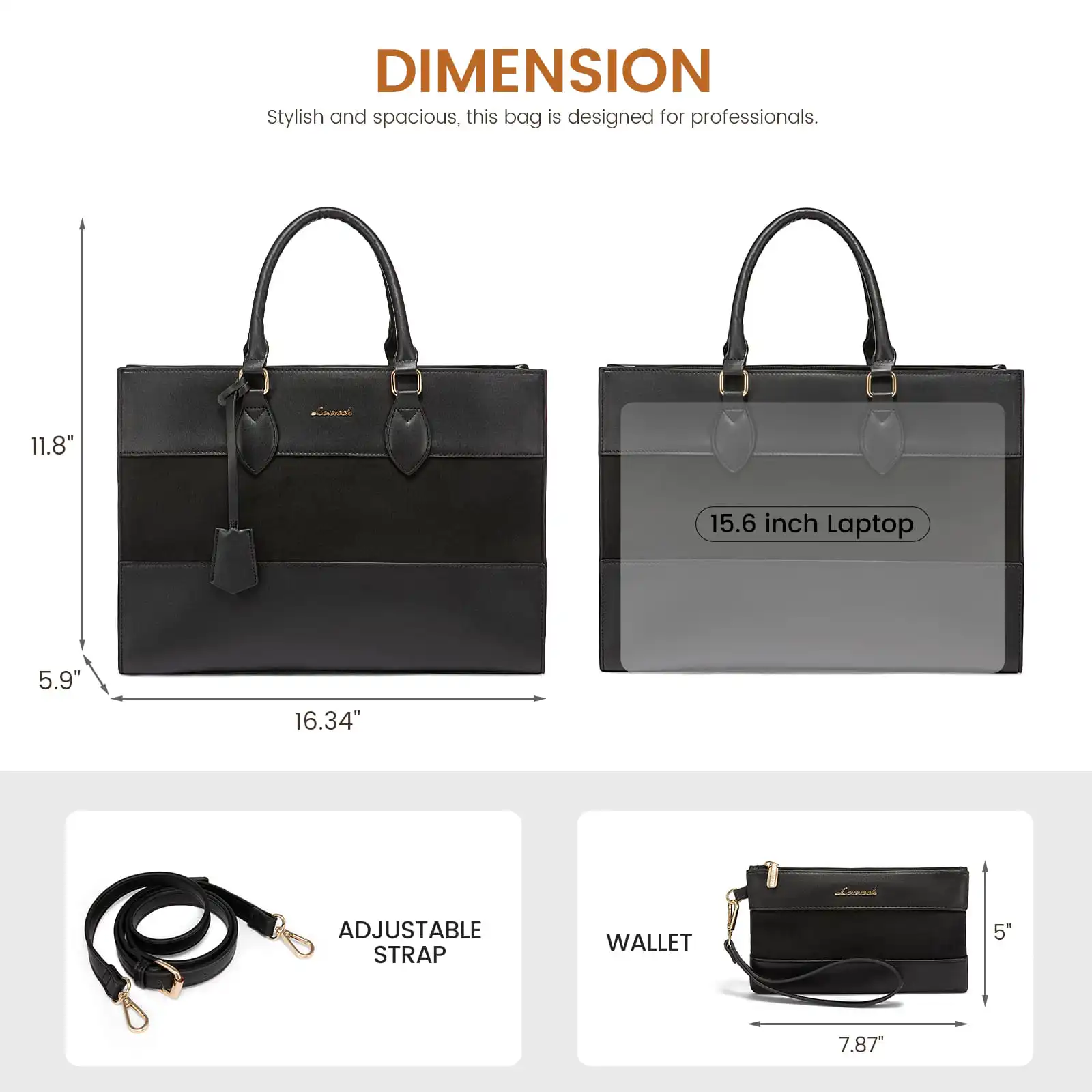 Γυναικείο σετ τσάντας ώμου/χειρός φορητού υπολογιστή Lovevook 15,6'' WB3024 black