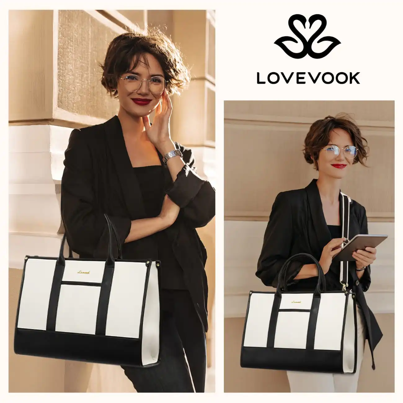 Γυναικείο σετ τσάντας χιαστί/χειρός Lovevook 17,3” WB3058 black/beige