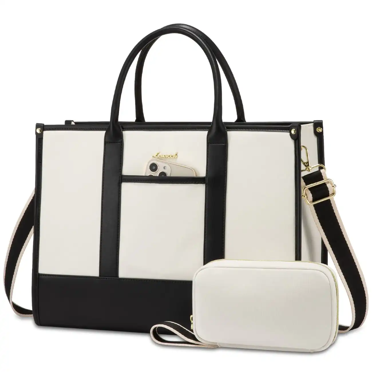Γυναικείο σετ τσάντας χιαστί/χειρός Lovevook 17,3'' WB3058 black/beige