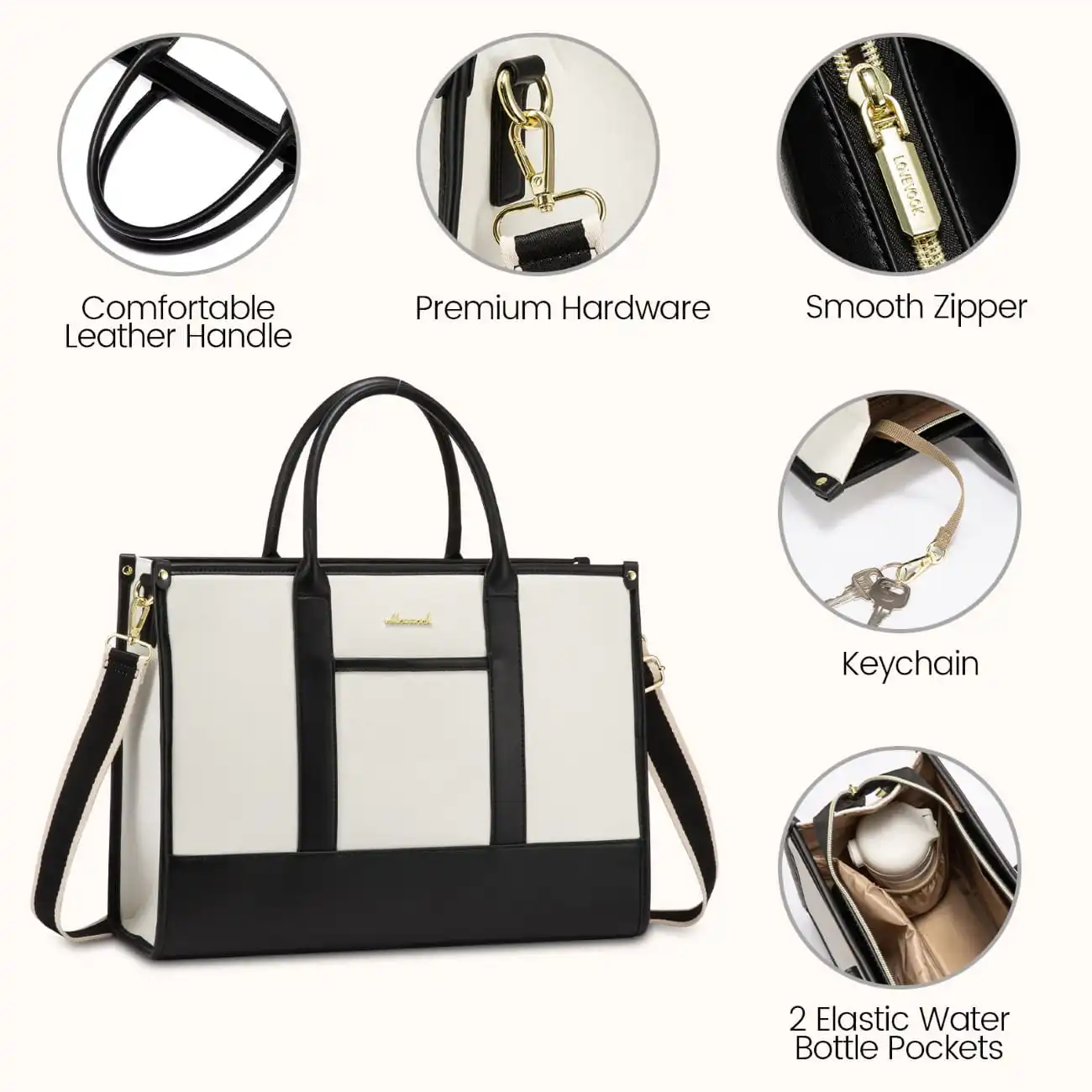 Γυναικείο σετ τσάντας χιαστί/χειρός Lovevook 17,3'' WB3058 black/beige