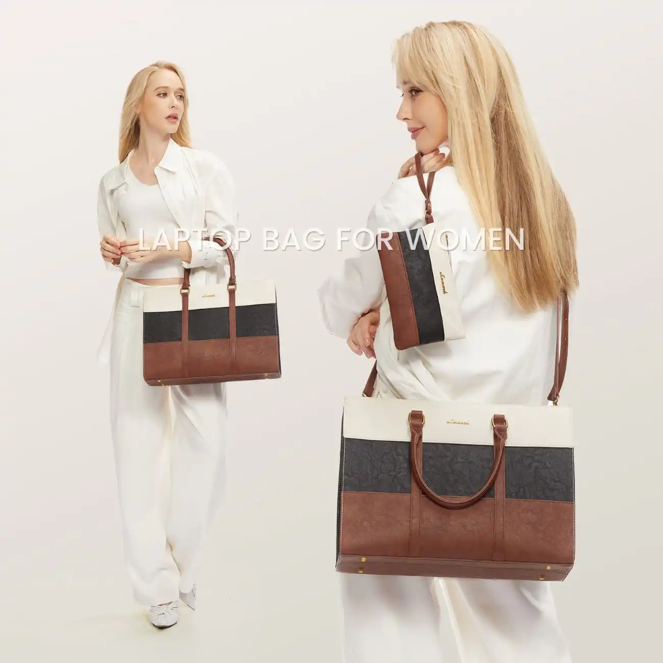 Γυναικείο σετ τσάντας χιαστί/χειρός Lovevook 15,6” WB3123 beige/black/brown