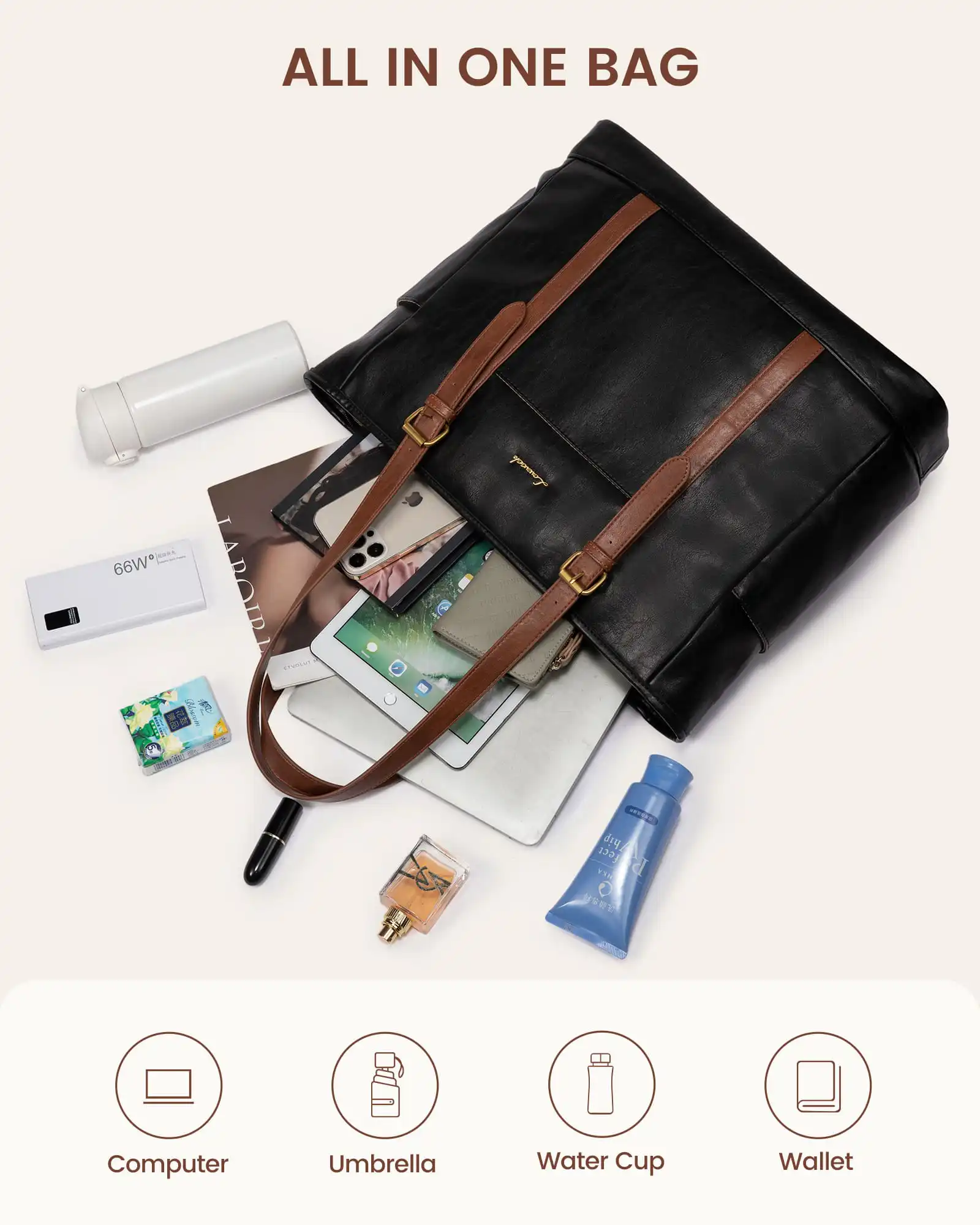 Γυναικεία τσάντα ώμου φορητού υπολογιστή Lovevook 15,6'' WB3147 black brown