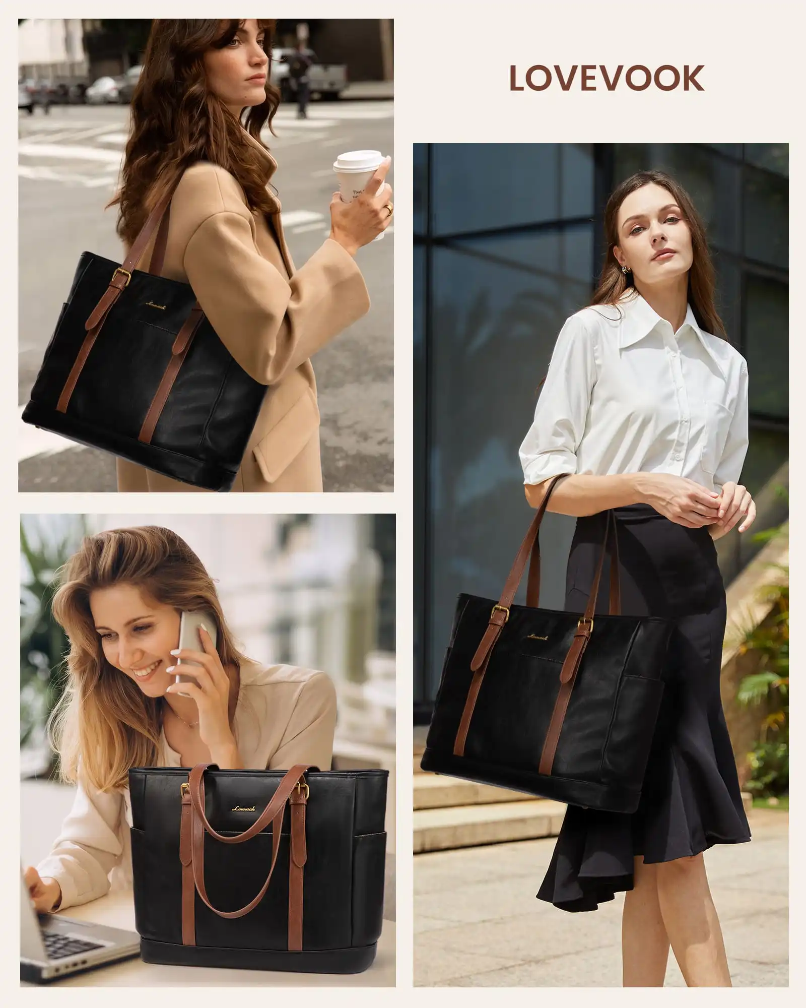 Γυναικεία τσάντα ώμου φορητού υπολογιστή Lovevook 15,6” WB3147 black brown