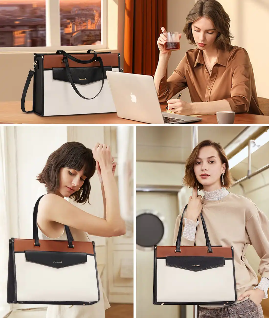 Γυναικείο σετ τσάντας ώμου/χιαστί φορητού υπολογιστή Lovevook 16'' WB3152 beige/black/brown