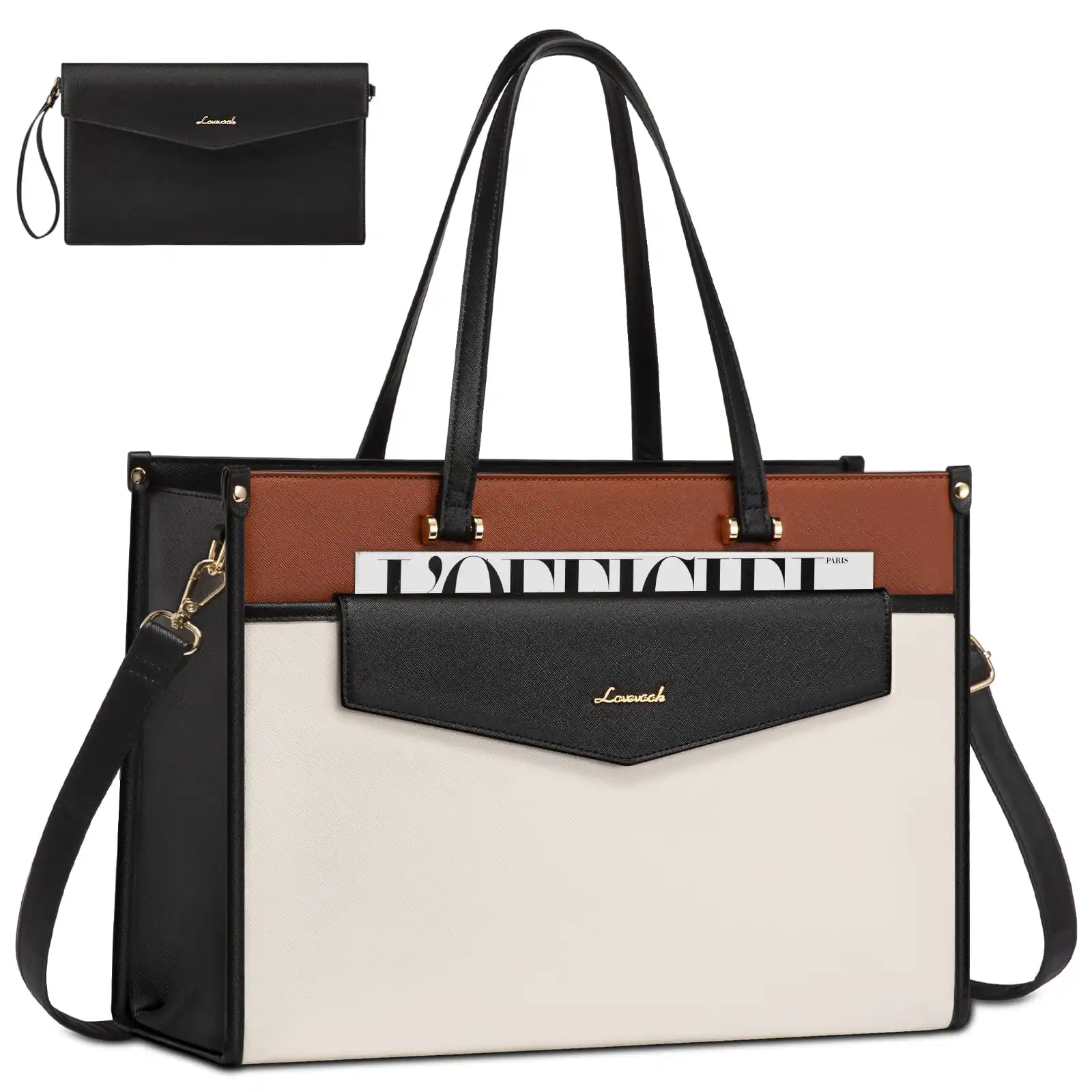 Γυναικείο σετ τσάντας ώμου/χιαστί φορητού υπολογιστή Lovevook 16” WB3152 beige/black/brown