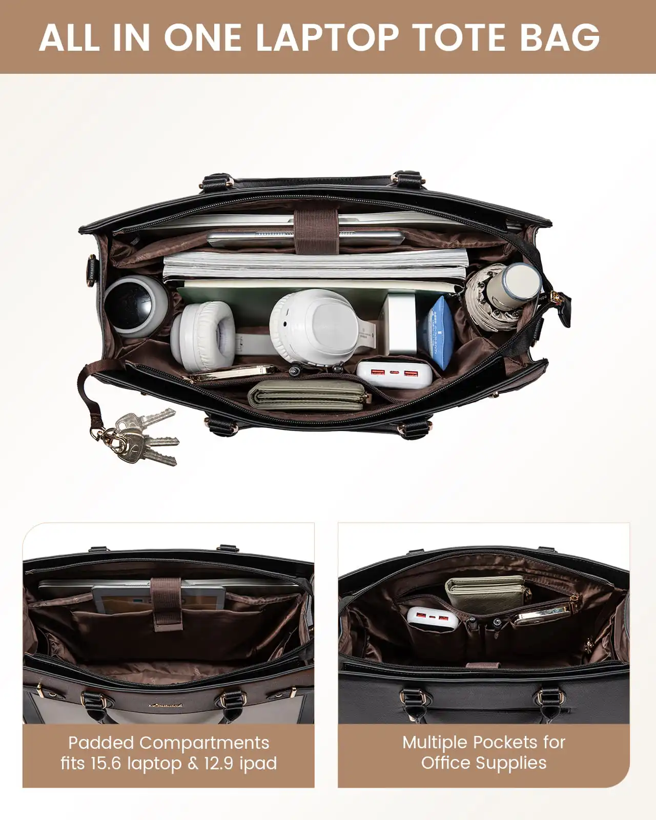 Γυναικεία τσάντα ώμου φορητού υπολογιστή Lovevook 15,6'' WB3183 beige/brown