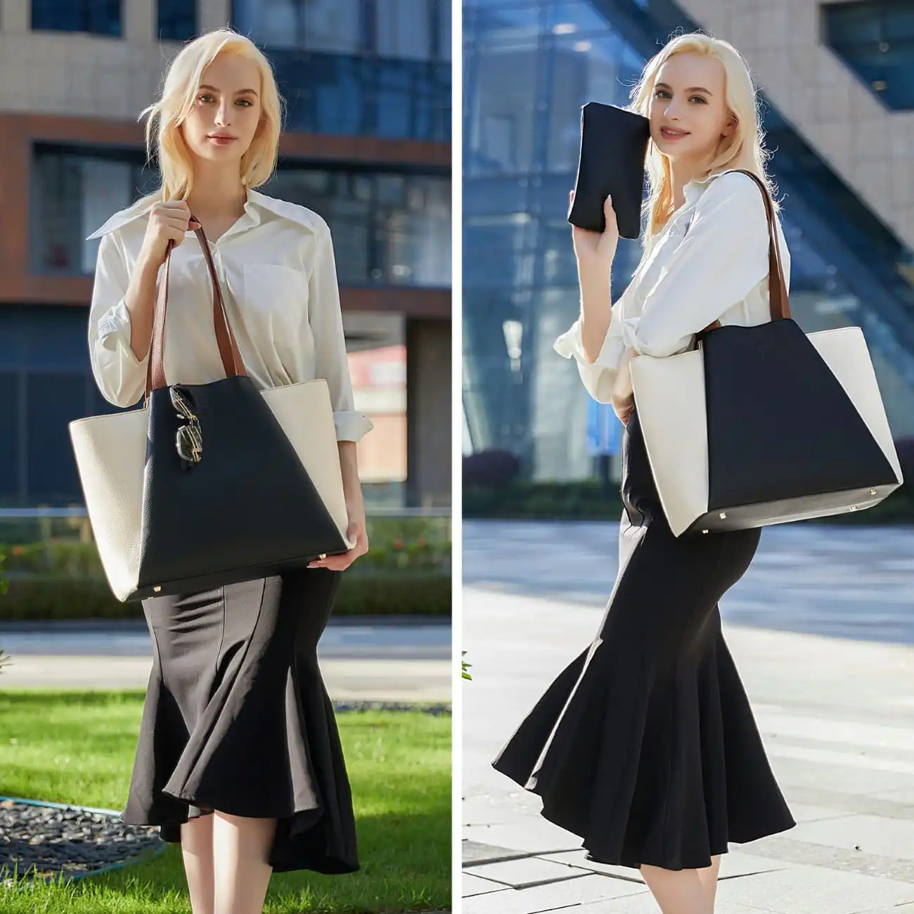 Γυναικείo σετ τσάντα ώμου/χειρός φορητού υπολογιστή Lovevook 15,6” WB3269 white/black