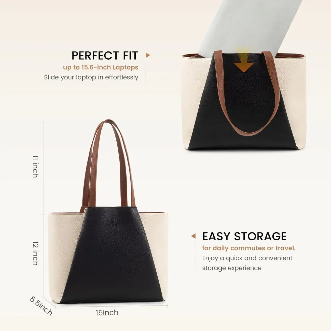 Γυναικείo σετ τσάντα ώμου/χειρός φορητού υπολογιστή Lovevook 15,6'' WB3269 white/black