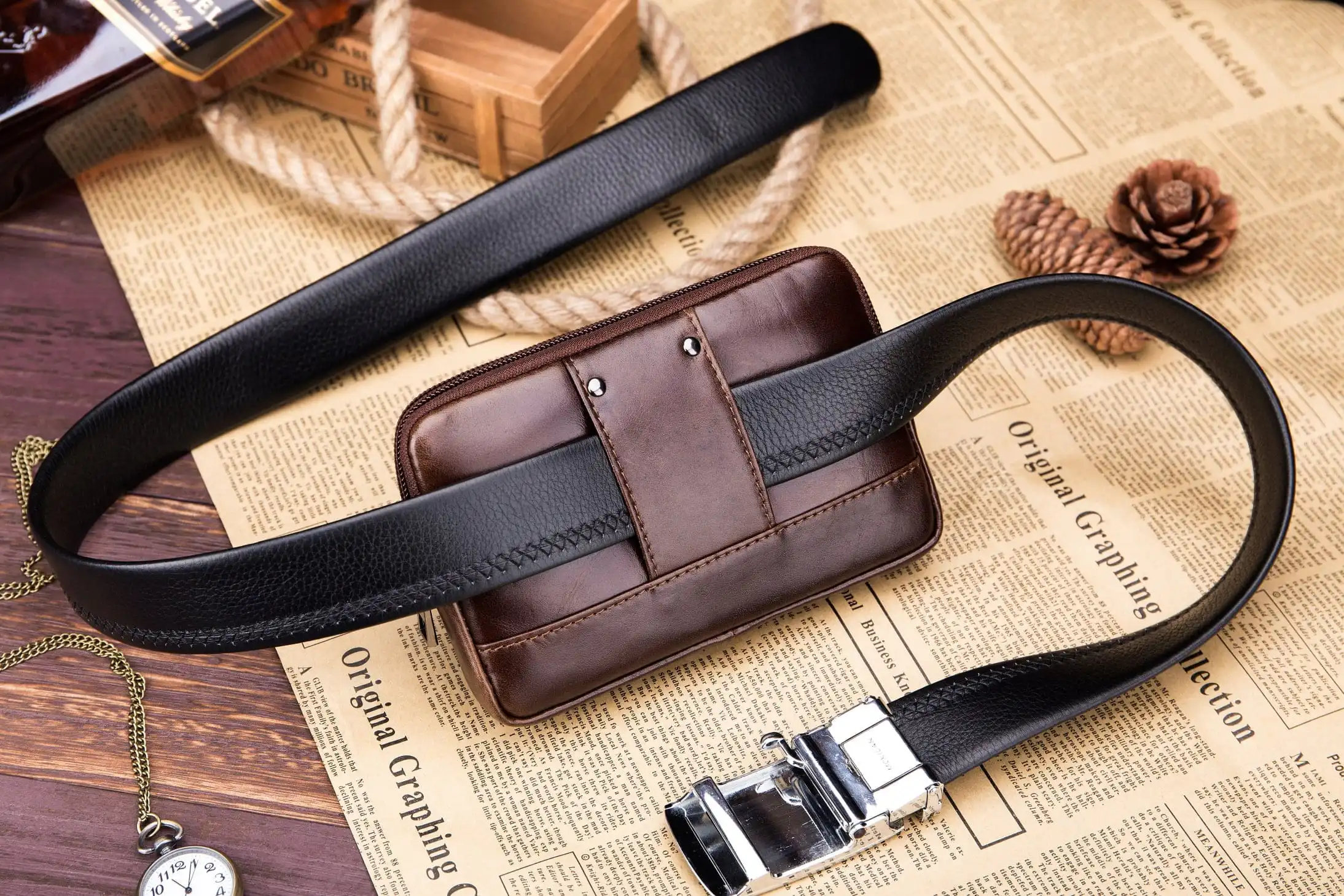 Δερμάτινο τσαντάκι μέσης (ζώνης) Bull Captain YB 04 σκούρο καφέ