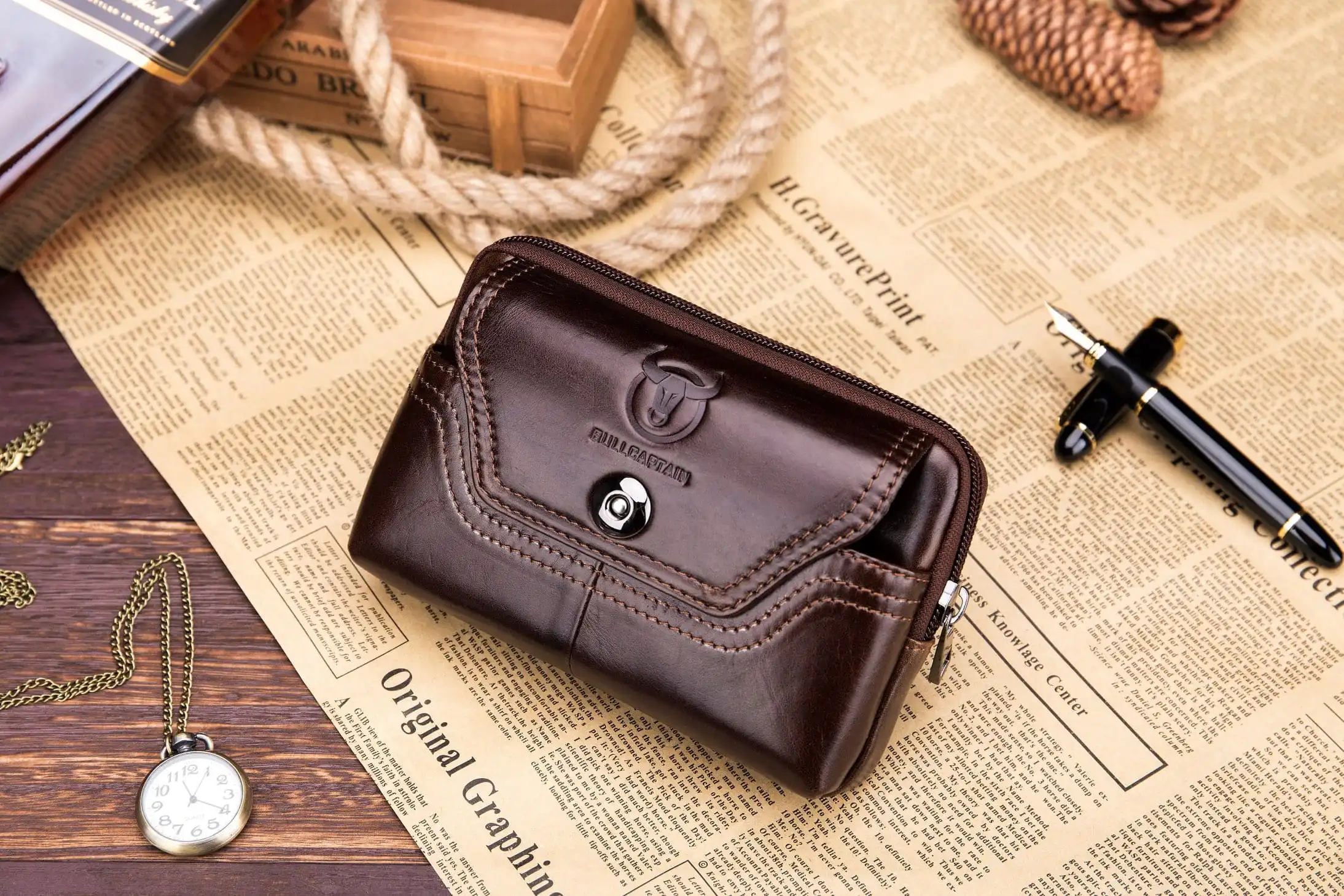 Δερμάτινο τσαντάκι μέσης (ζώνης) Bull Captain YB 04 σκούρο καφέ