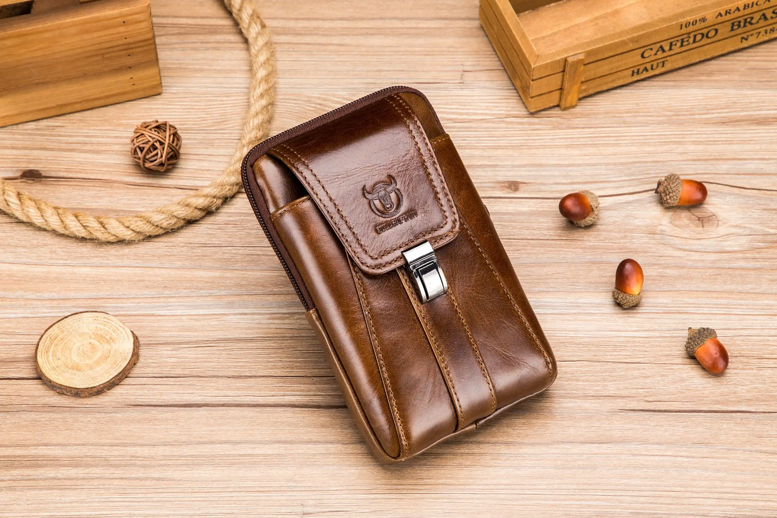 Δερμάτινο τσαντάκι ώμου Bull Captain ΥΒ043V σκούρο καφέ