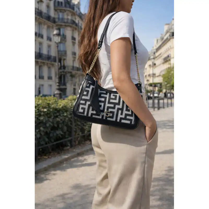 Χειροποίητη τσάντα ώμου ασπρόμαυρη Cissnei