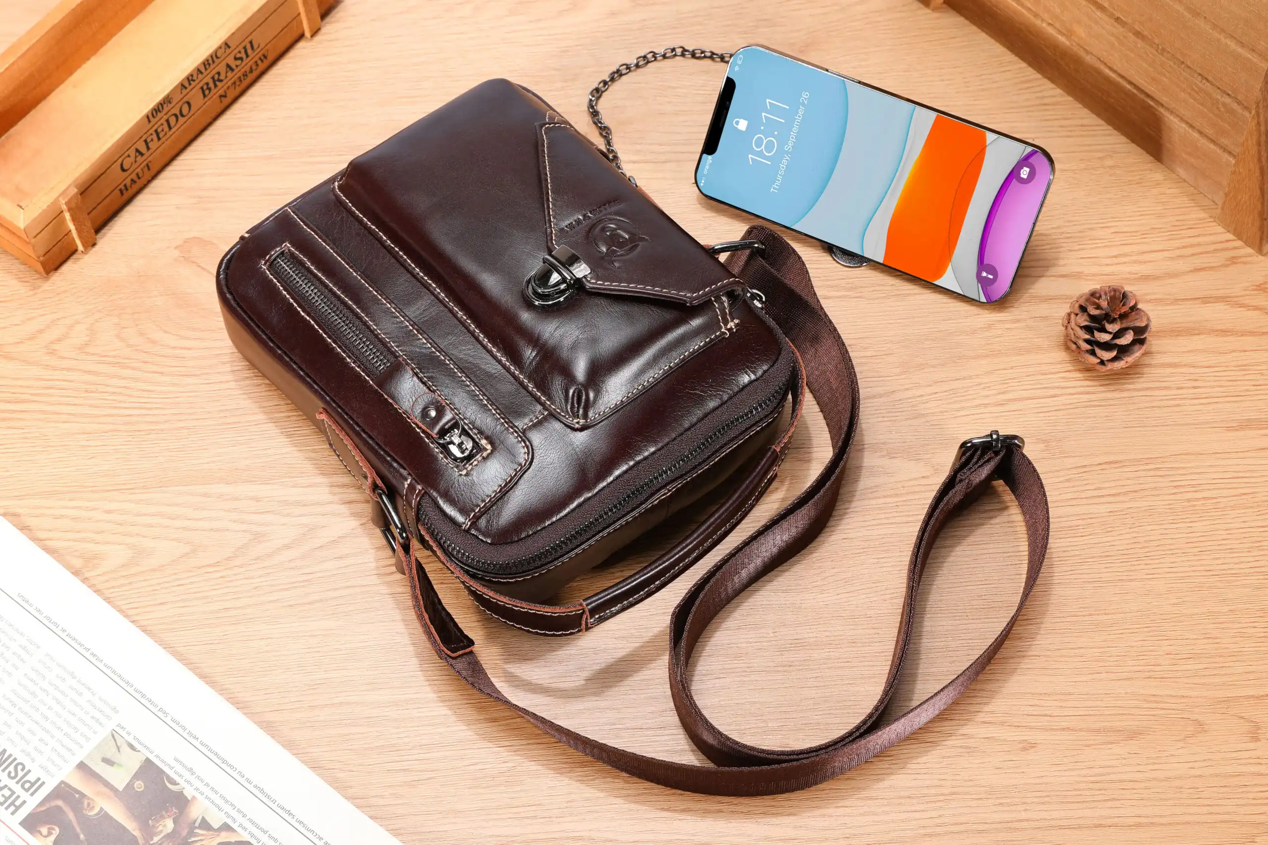 Δερμάτινο τσαντάκι ώμου Bull Captain DJB 039 Σκούρο καφέ