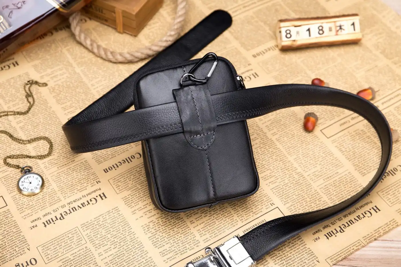 Δερμάτινο τσαντάκι μέσης Bull Captain YB012 Μαύρο