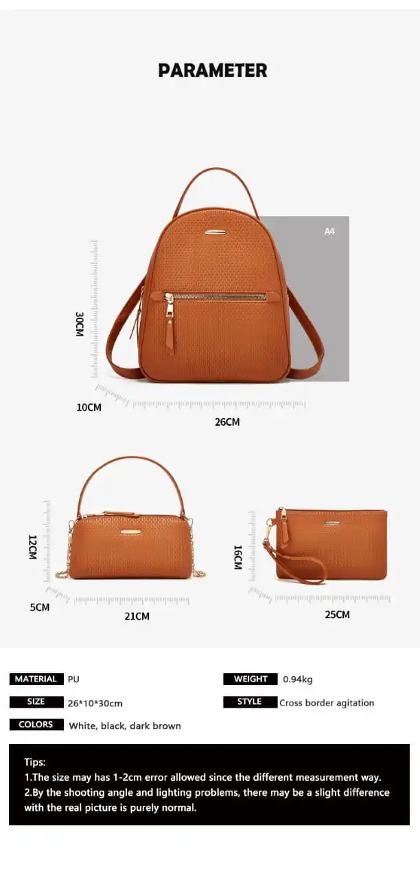 Γυναικείο σετ Σακίδιο πλάτης/τσάντα χιαστί/τσάντα χειρός Cardinal ZM906 καφέ