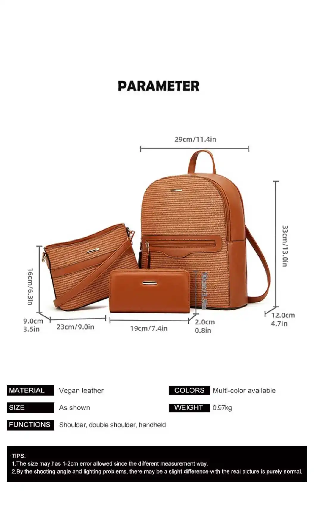 Γυναικείο σετ Σακίδιο πλάτης/τσάντα χειρός/πορτοφόλι Cardinal zm998 coffee