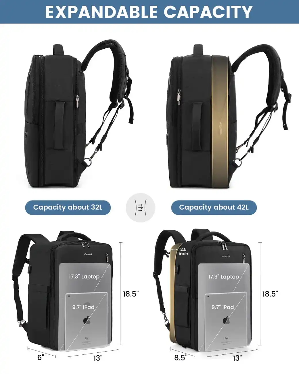 Σακίδιο Πλάτης Καμπίνας 40L με USB 17,3" MB1975 black