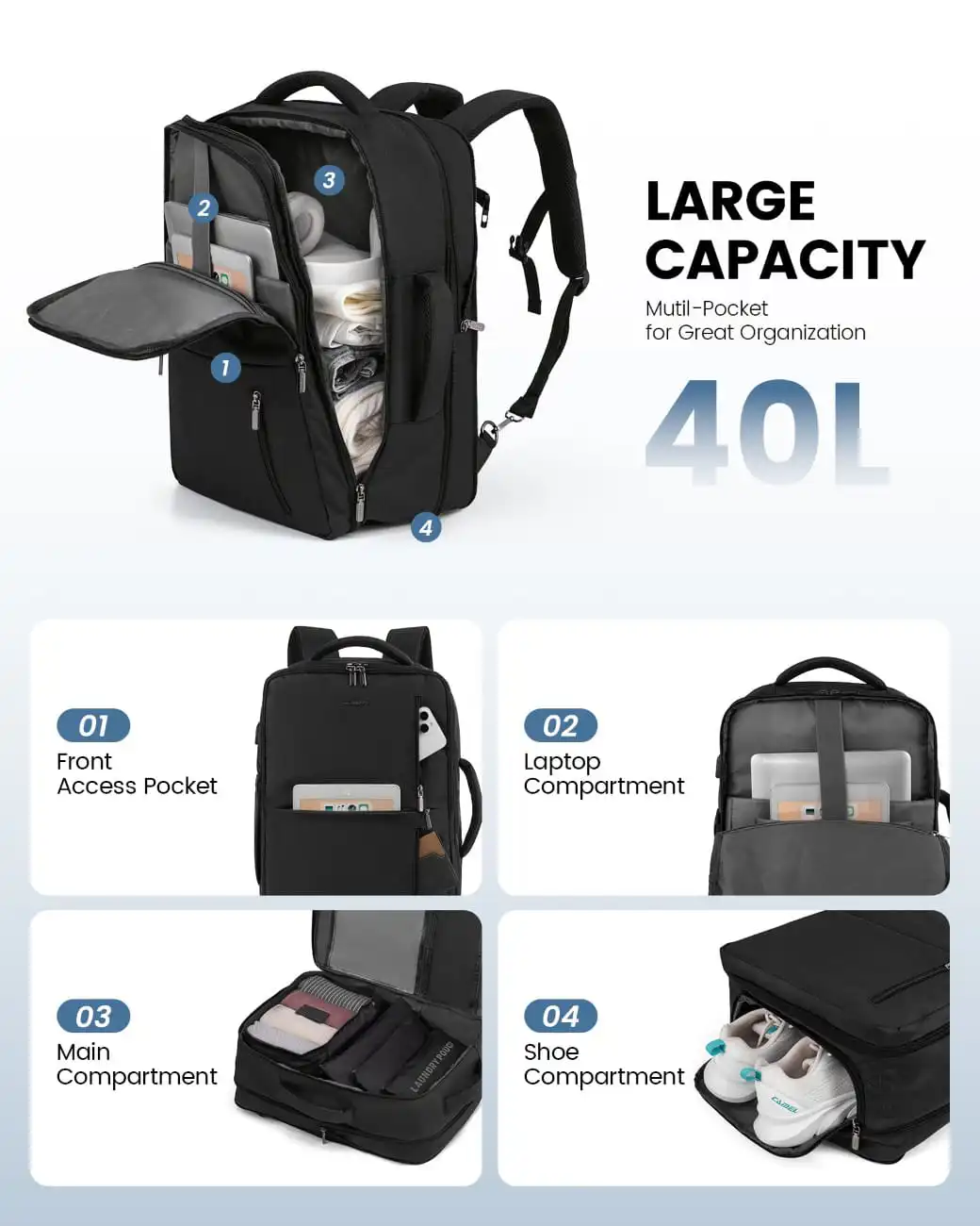 Σακίδιο Πλάτης Καμπίνας 40L με USB 17,3" MB1975 black