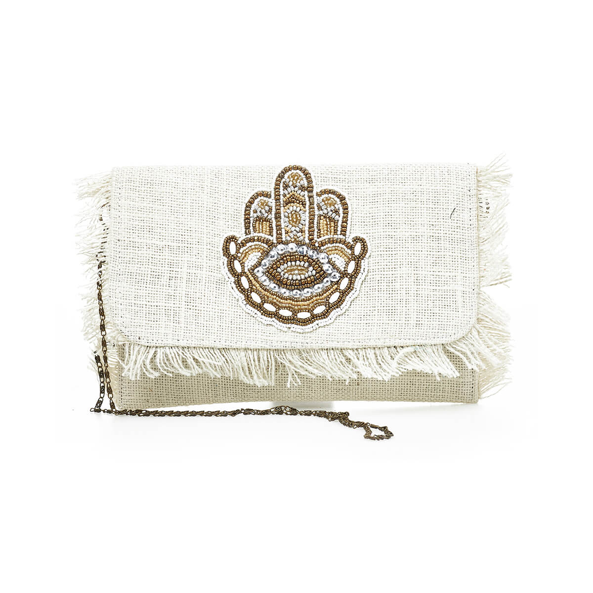 Verde Γυναικείο Αμπιγέ Τσαντάκι 01-1755 Γιούτα Εκρού