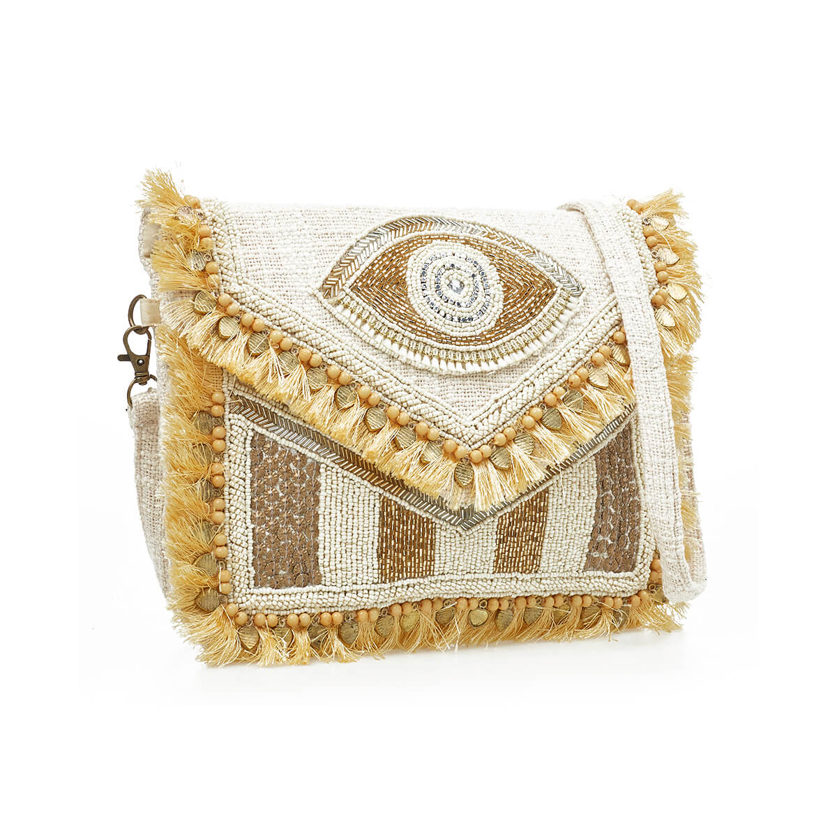 Verde Γυναικείο Αμπιγέ Τσαντάκι 01-1765 Βισκόζη Εκρού