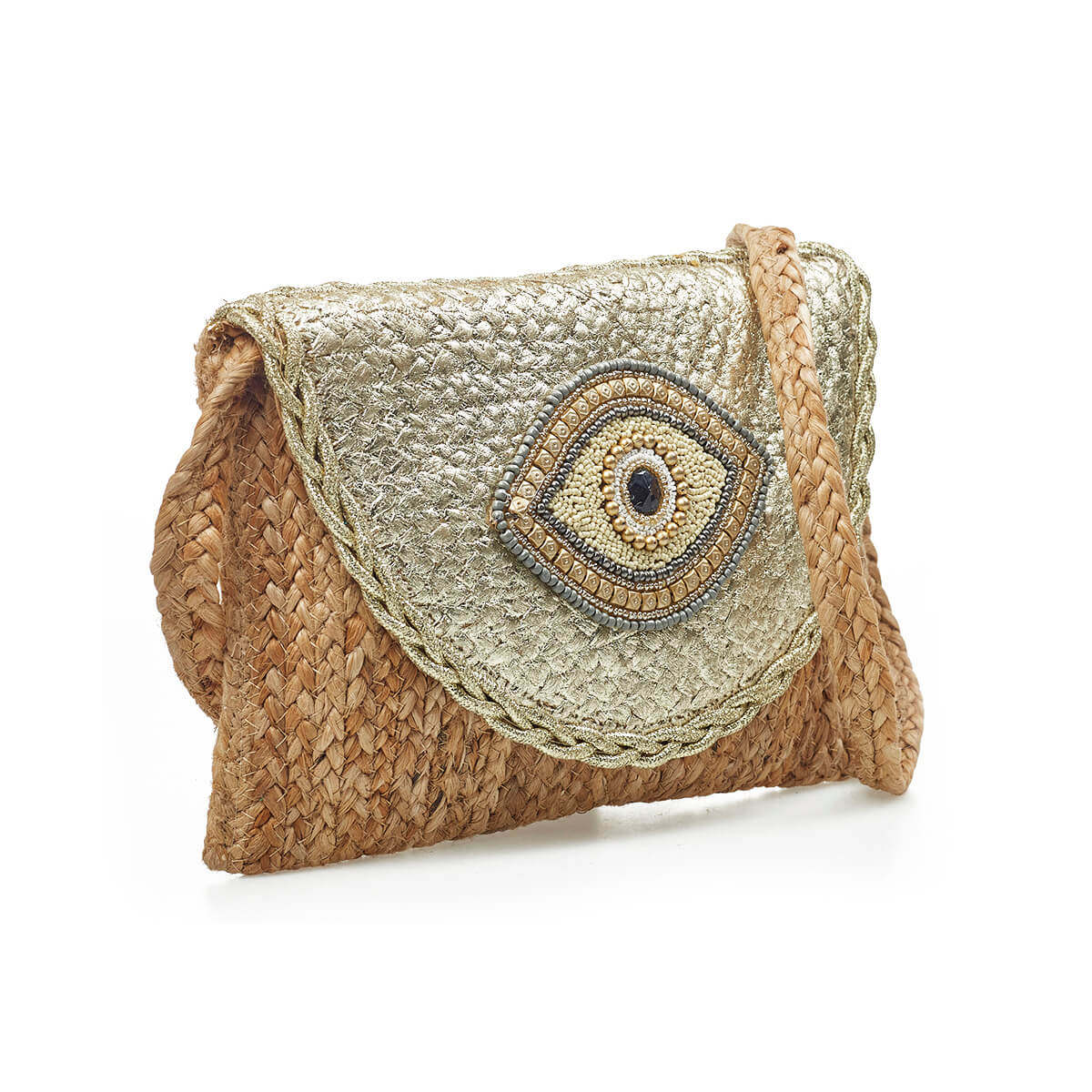 Verde Γυναικείο Αμπιγέ Τσαντάκι 01-1769 Γιούτα Χρυσό