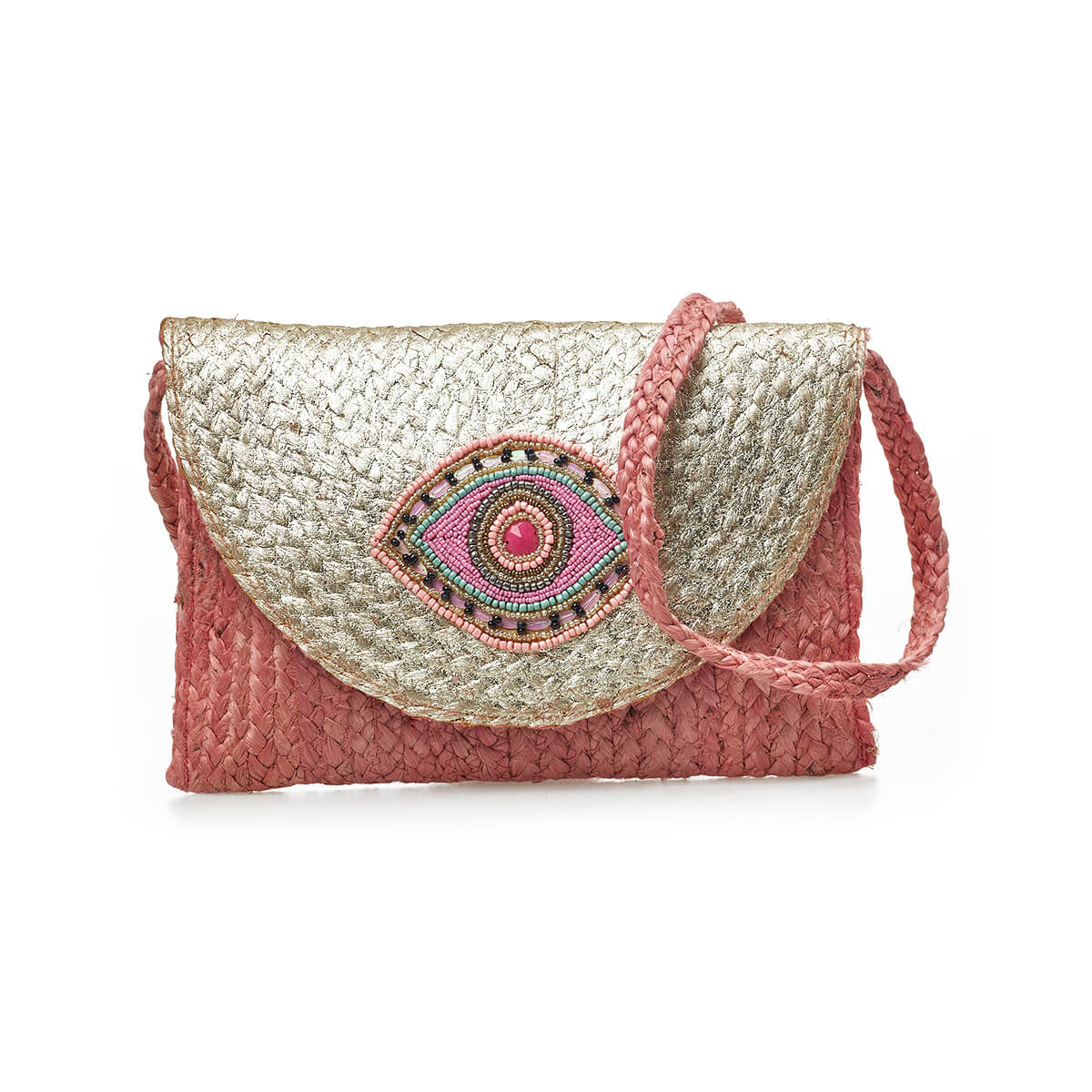 Verde Γυναικείο Αμπιγέ Τσαντάκι 01-1773 Γιούτα Ροζ