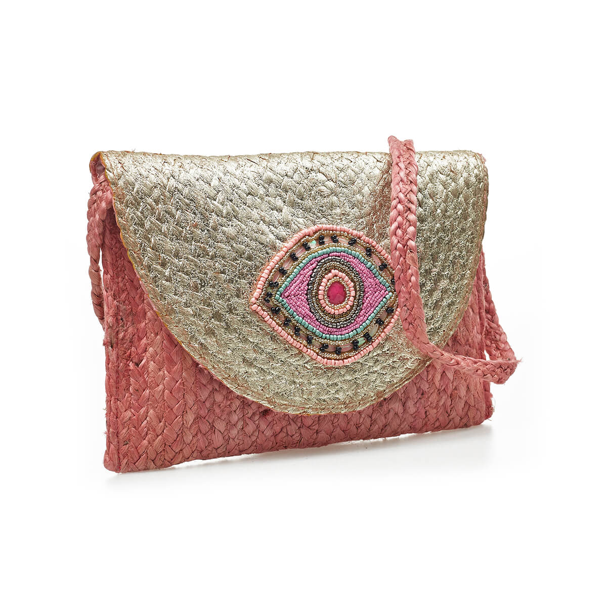 Verde Γυναικείο Αμπιγέ Τσαντάκι 01-1773 Γιούτα Ροζ