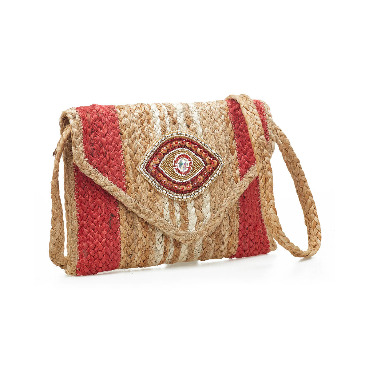 Verde Γυναικείο Αμπιγέ Τσαντάκι 01-1774 Γιούτα Κόκκινο