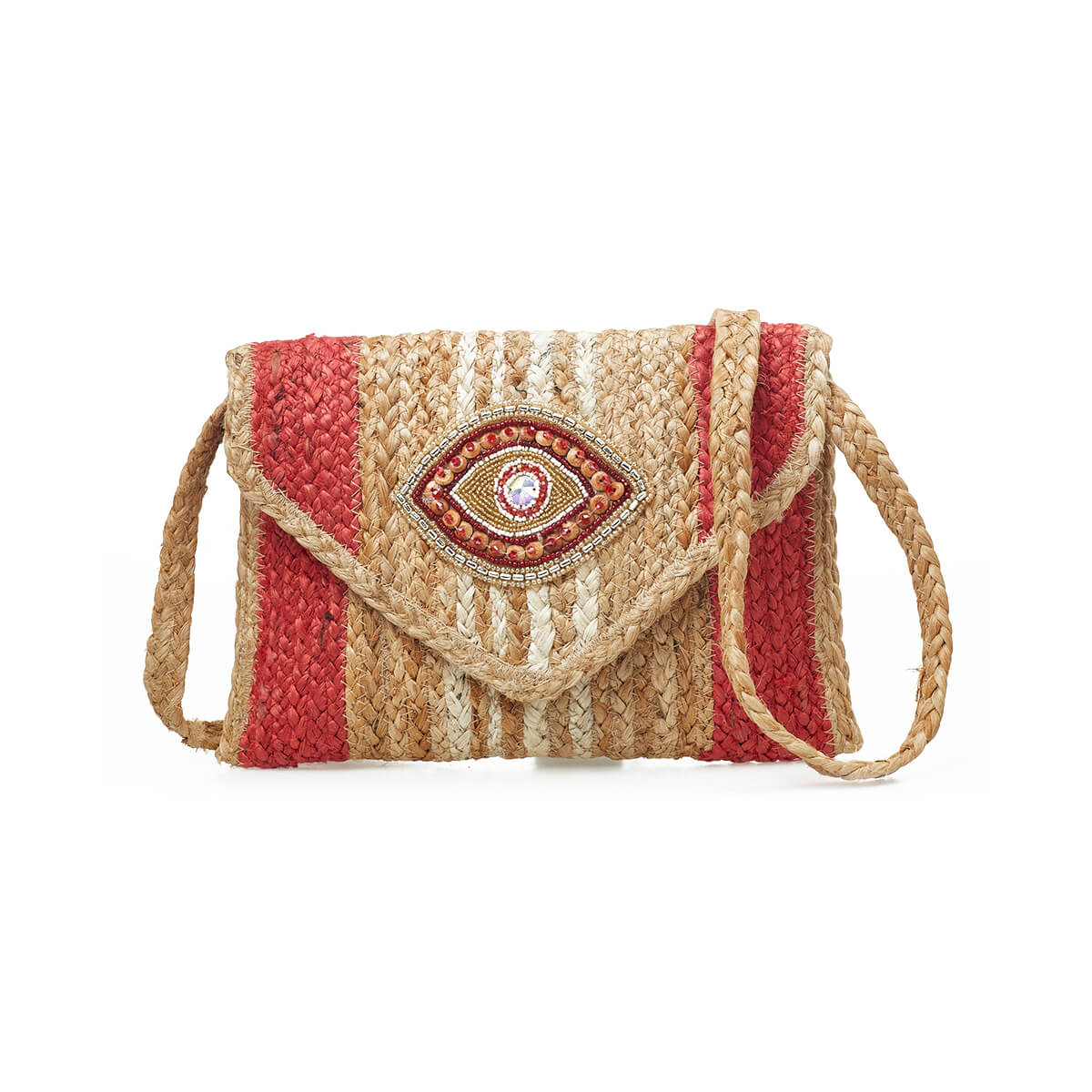 Verde Γυναικείο Αμπιγέ Τσαντάκι 01-1774 Γιούτα Κόκκινο