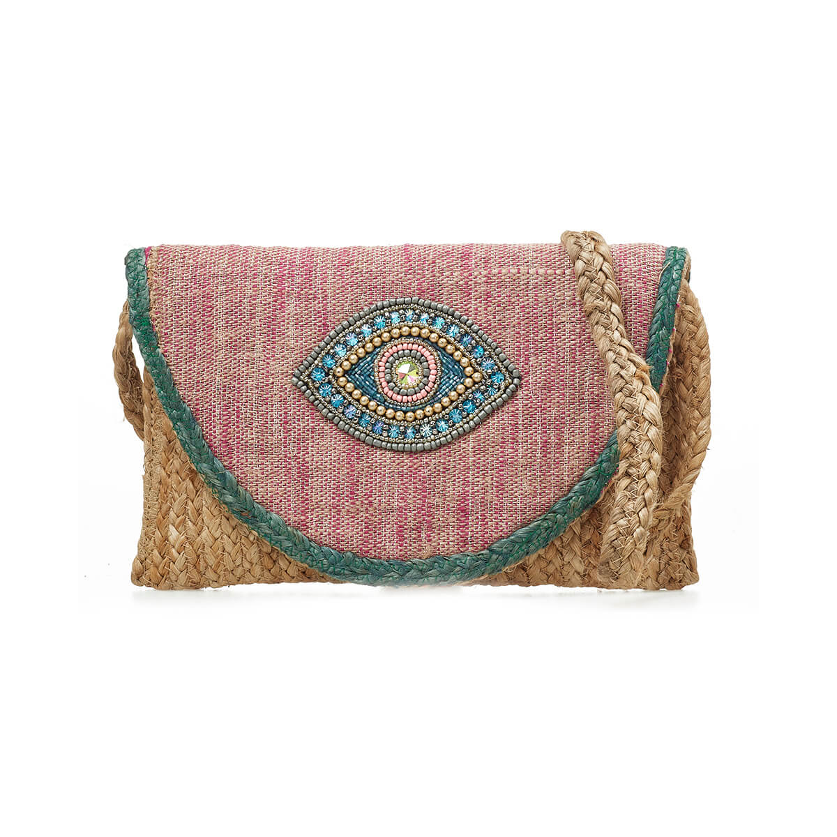 Verde Γυναικείο Αμπιγέ Τσαντάκι 01-1775 Γιούτα Ροζ