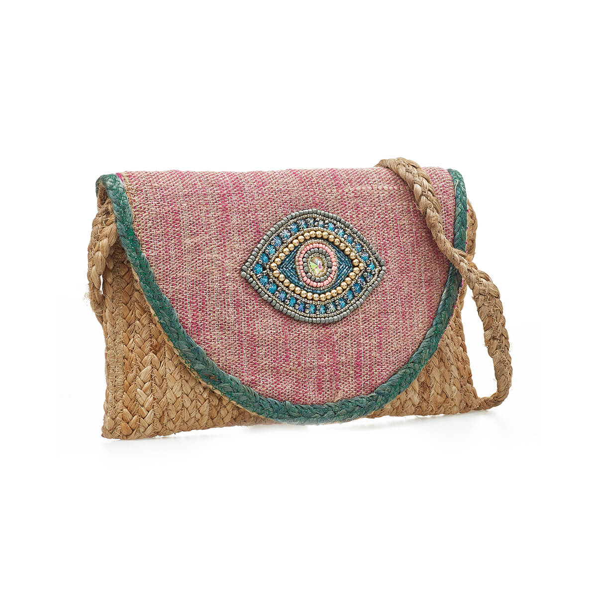 Verde Γυναικείο Αμπιγέ Τσαντάκι 01-1775 Γιούτα Ροζ