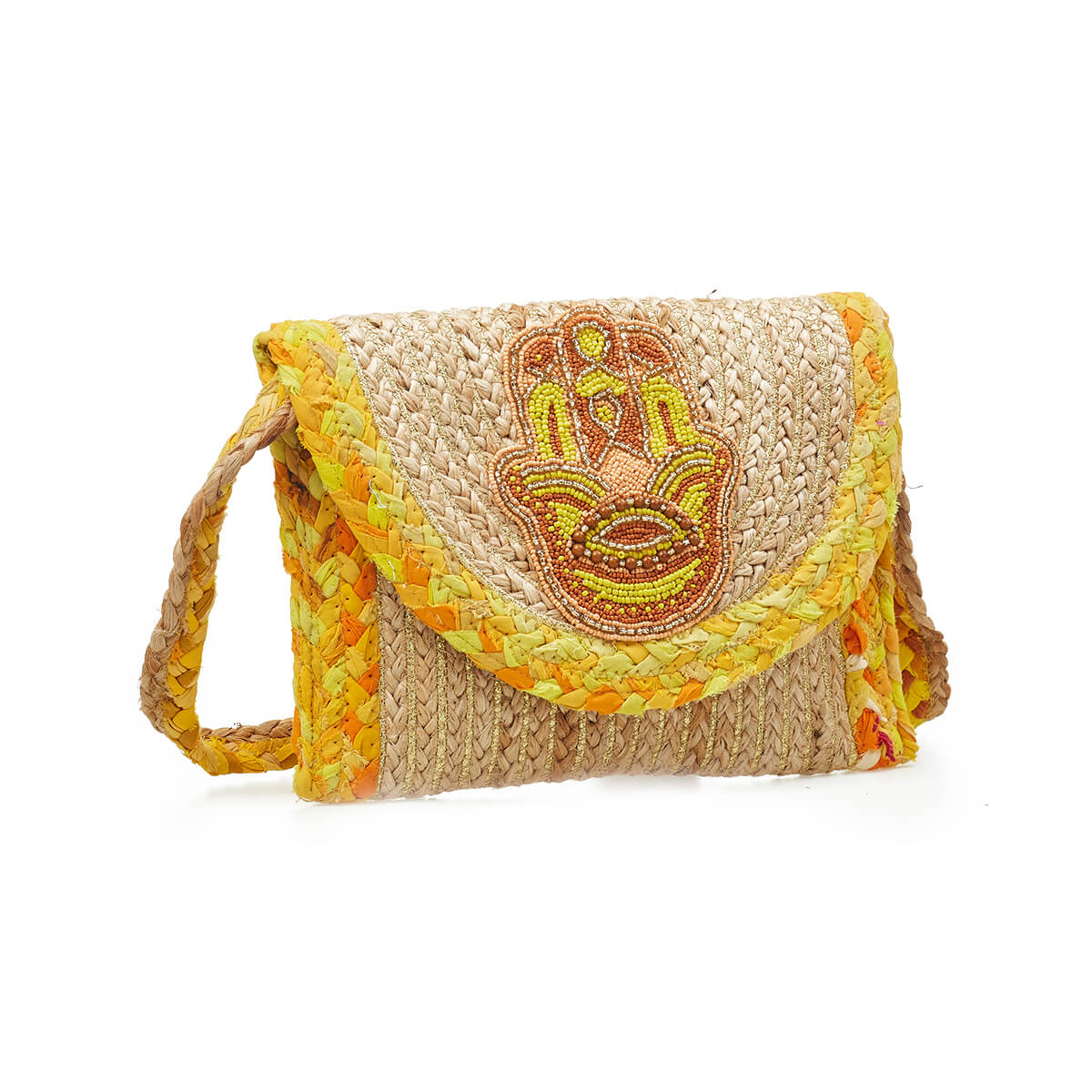 Verde Γυναικείο Αμπιγέ Τσαντάκι 01-1776 απο Γιούτα και βαμβάκι Κίτρινο