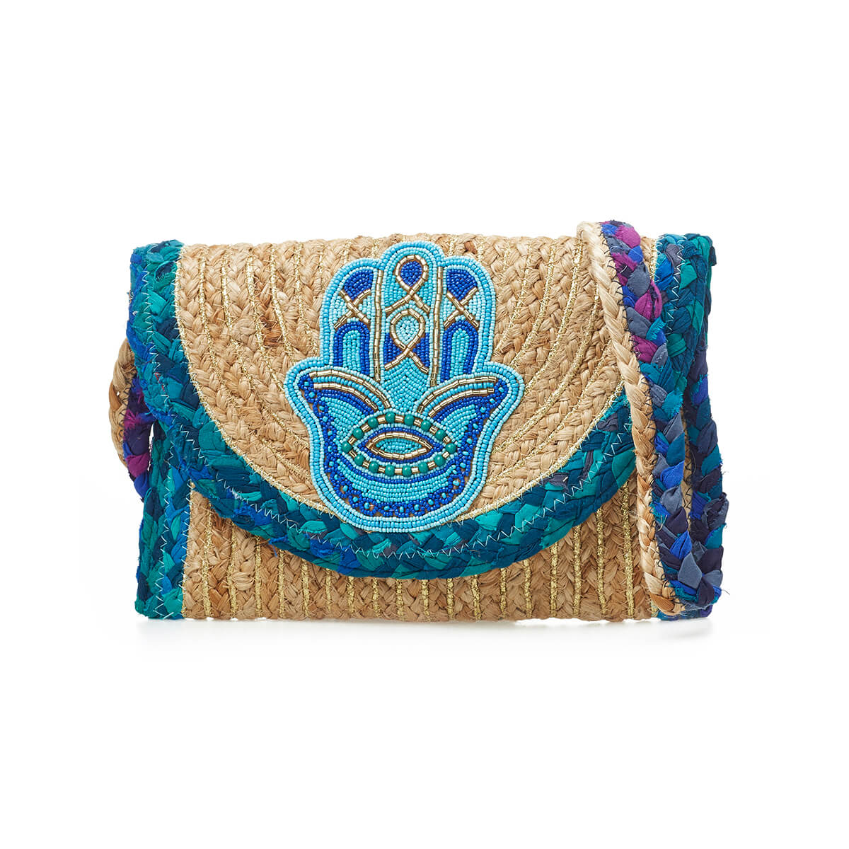 Verde Γυναικείο Αμπιγέ Τσαντάκι 01-1776 Βαμβακερό Μπλε