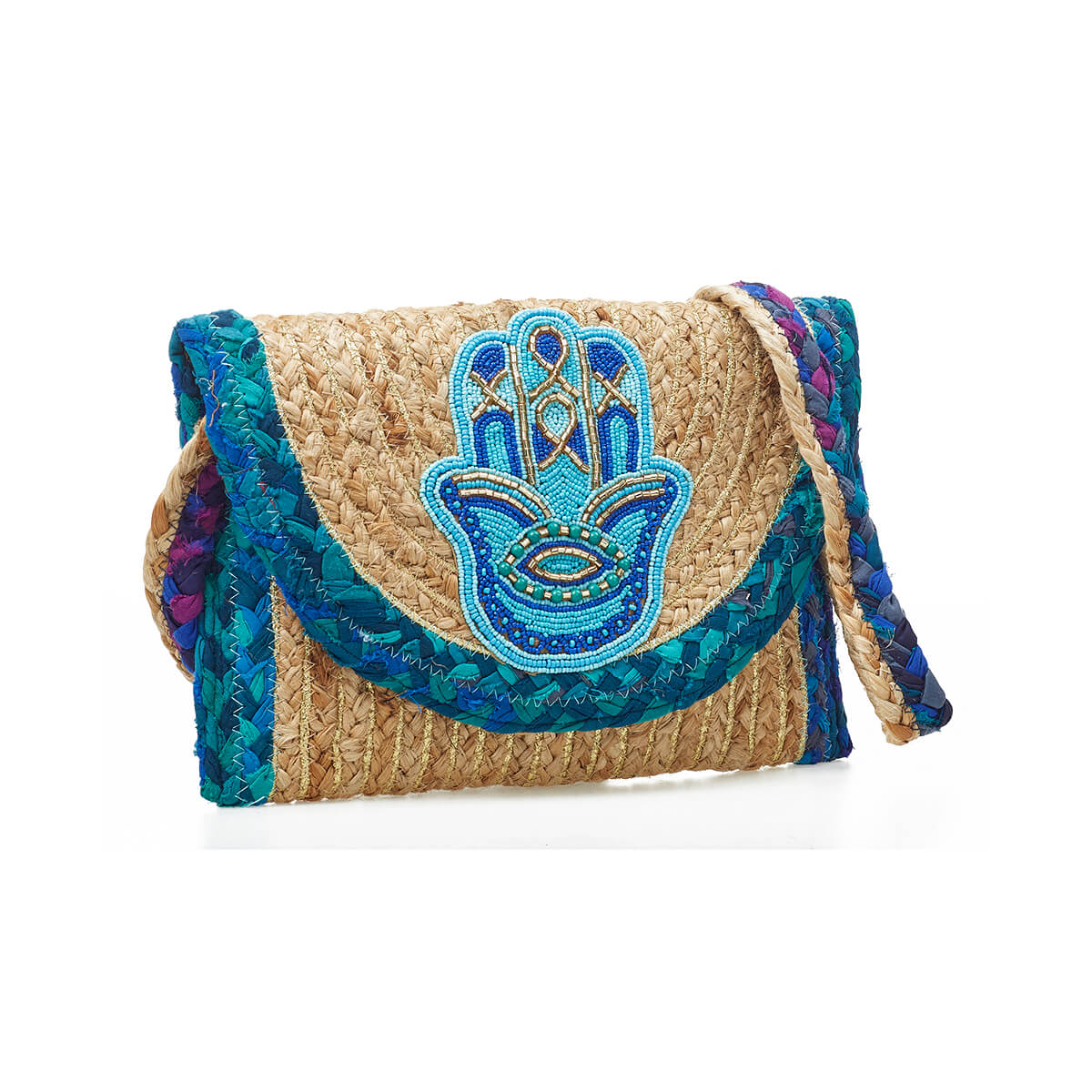 Verde Γυναικείο Αμπιγέ Τσαντάκι 01-1776 Βαμβακερό Μπλε