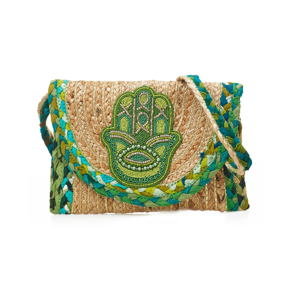 Verde Γυναικείο Αμπιγέ Τσαντάκι 01-1776 απο Γιούτα και βαμβάκι Πράσινο