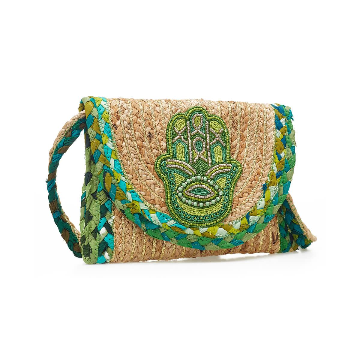 Verde Γυναικείο Αμπιγέ Τσαντάκι 01-1776 απο Γιούτα και βαμβάκι Πράσινο