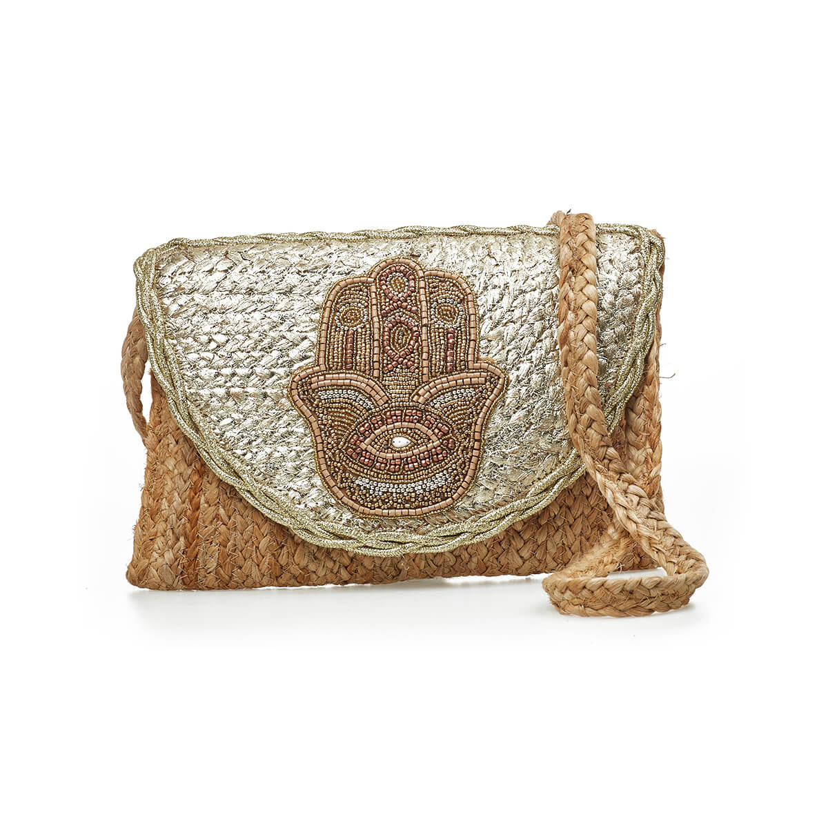 Verde Γυναικείο Αμπιγέ Τσαντάκι 01-1777 Γιούτα Χρυσό