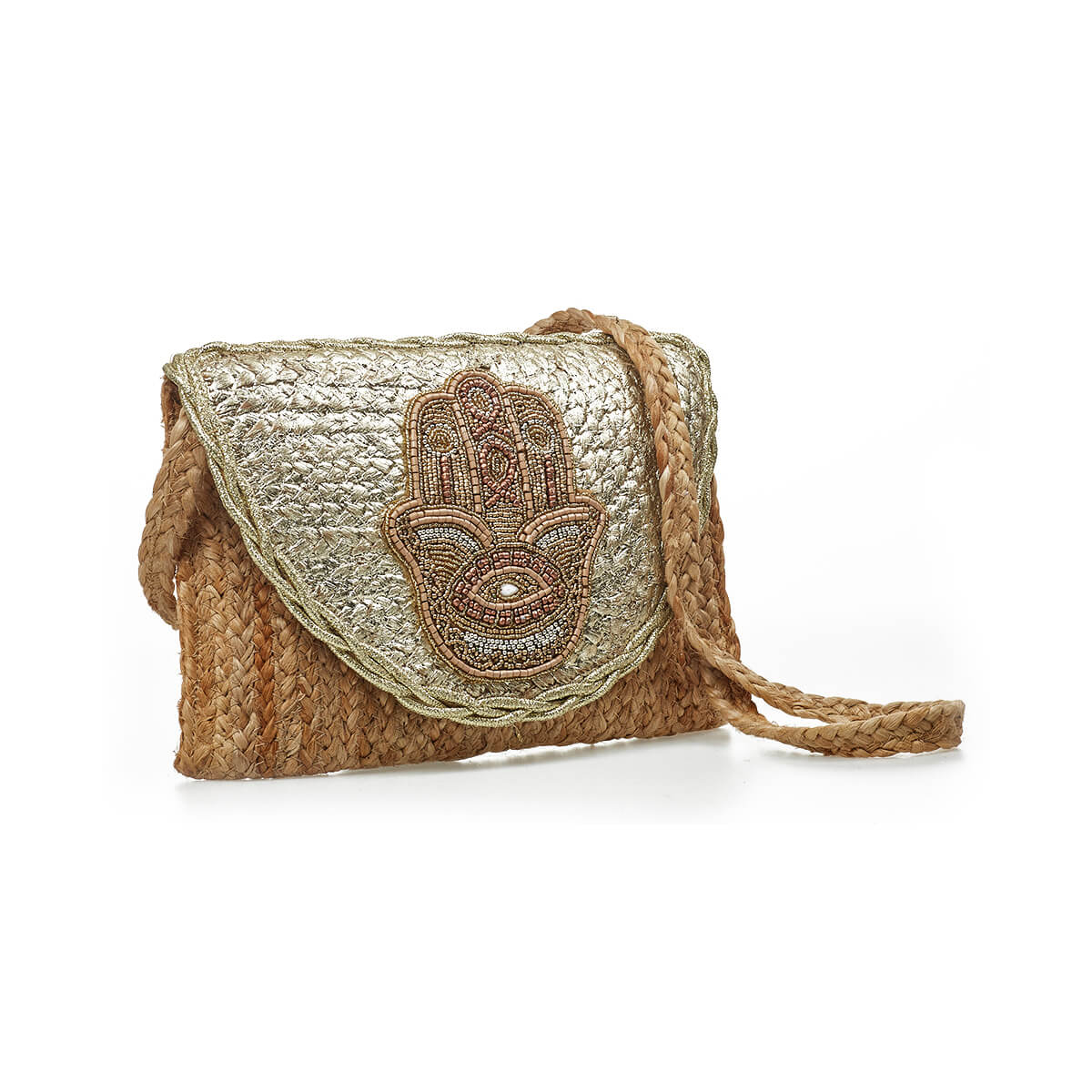 Verde Γυναικείο Αμπιγέ Τσαντάκι 01-1777 Γιούτα Χρυσό