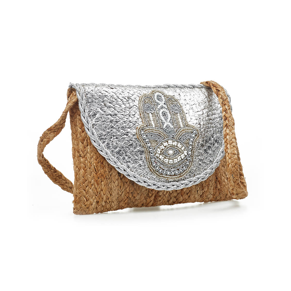 Verde Γυναικείο Αμπιγέ Τσαντάκι 01-1778 Γιούτα Ασημί