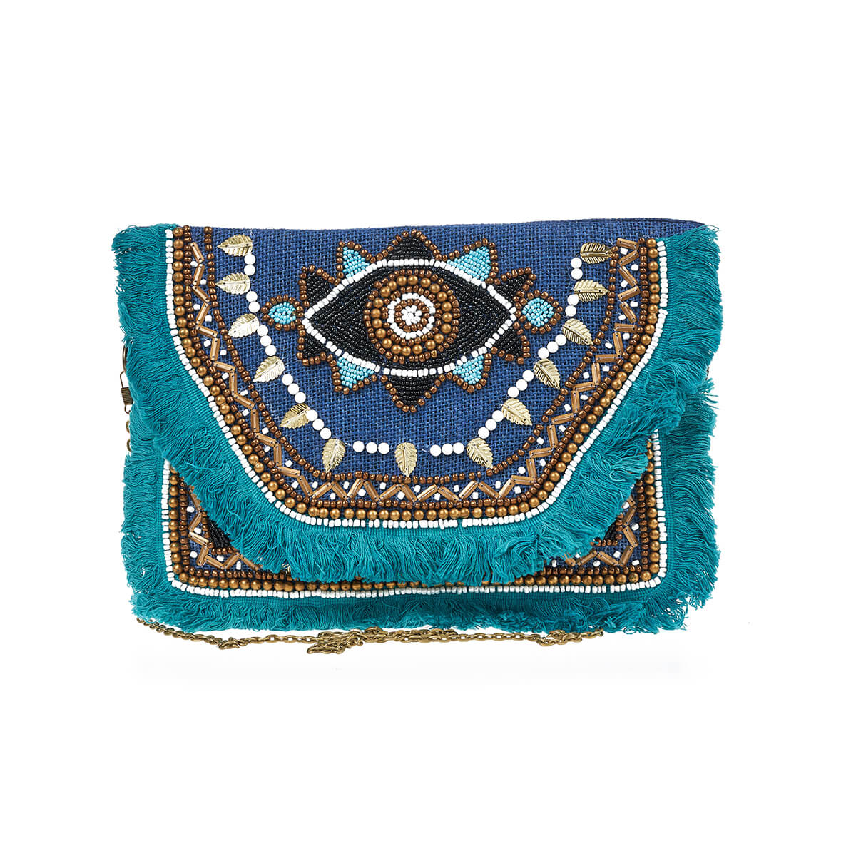 Verde Γυναικείο Αμπιγέ Τσαντάκι 01-1784 Γιούτα Μπλε