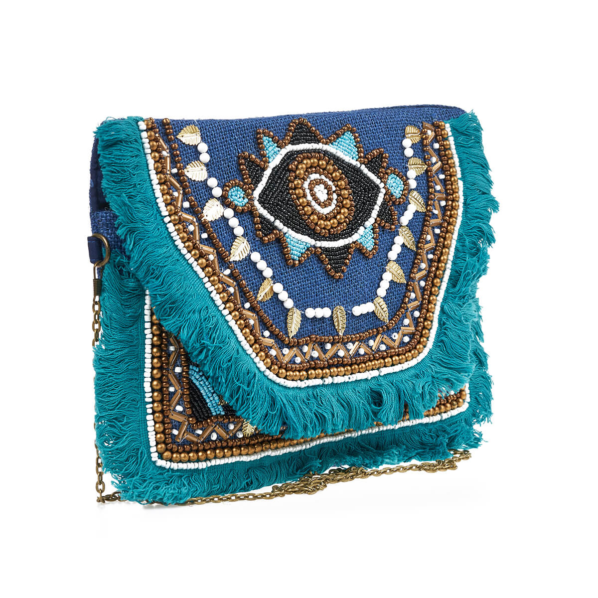 Verde Γυναικείο Αμπιγέ Τσαντάκι 01-1784 Γιούτα Μπλε