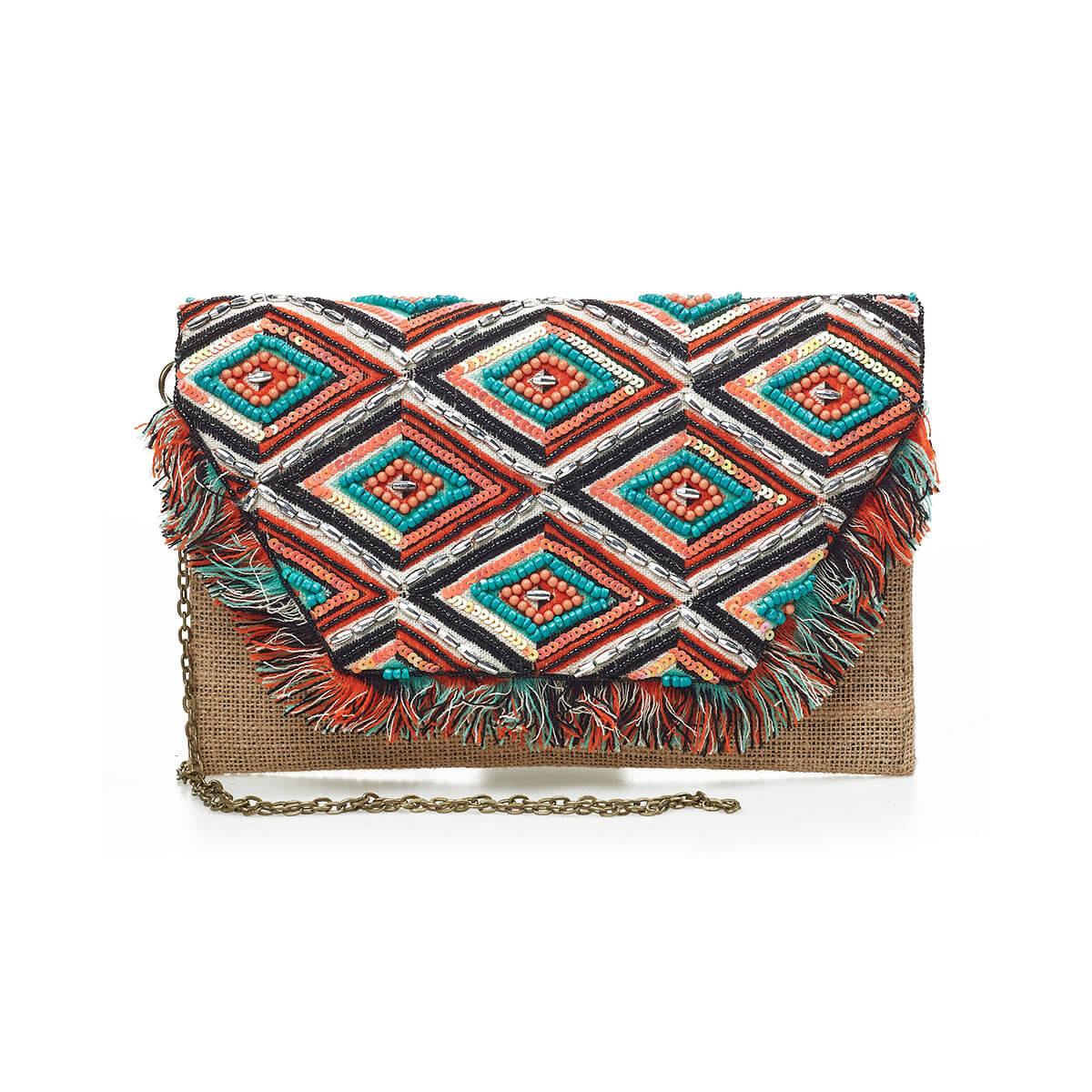 Verde Γυναικείο Αμπιγέ Τσαντάκι 01-1789 Γιούτα Πορτοκαλί