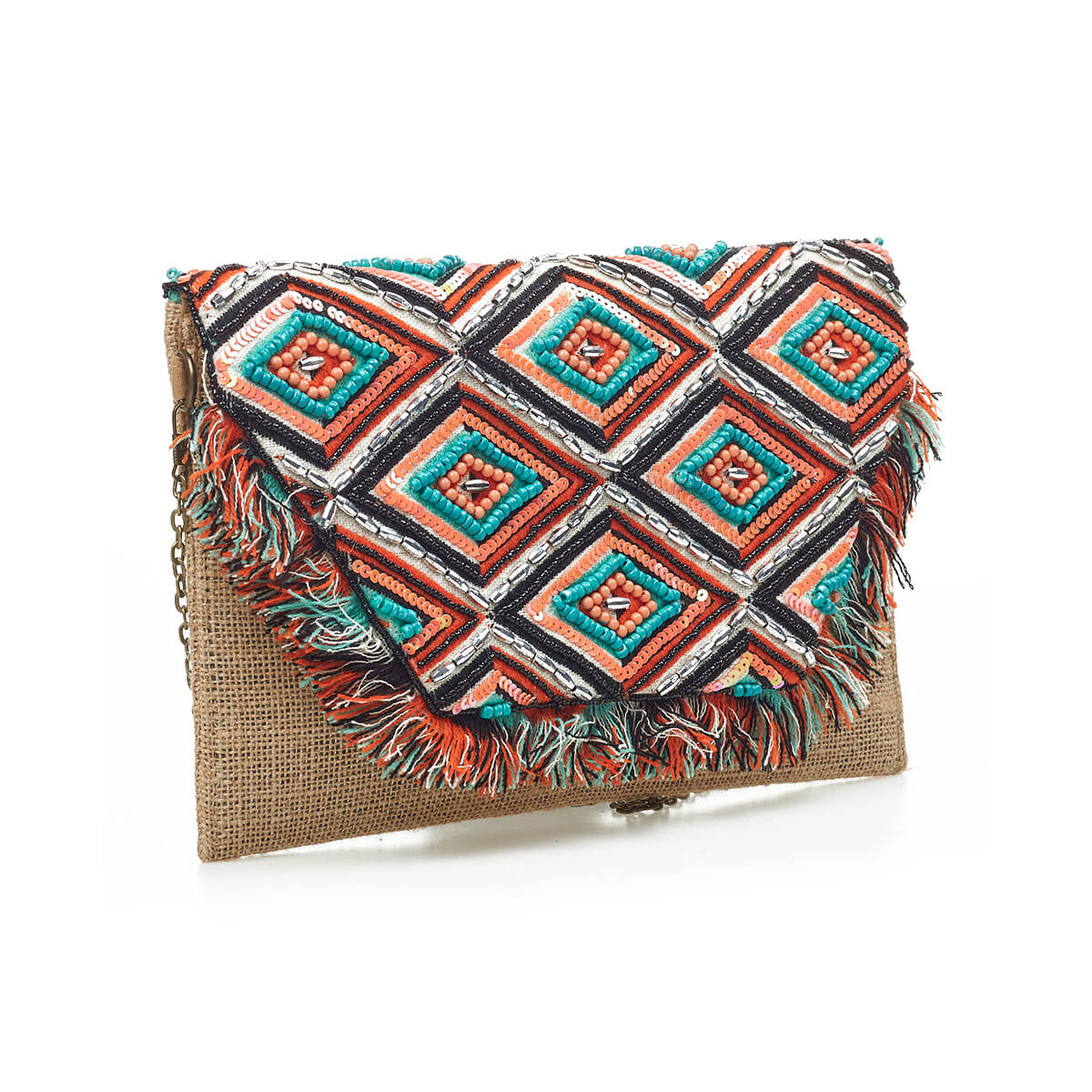 Verde Γυναικείο Αμπιγέ Τσαντάκι 01-1789 Γιούτα Πορτοκαλί