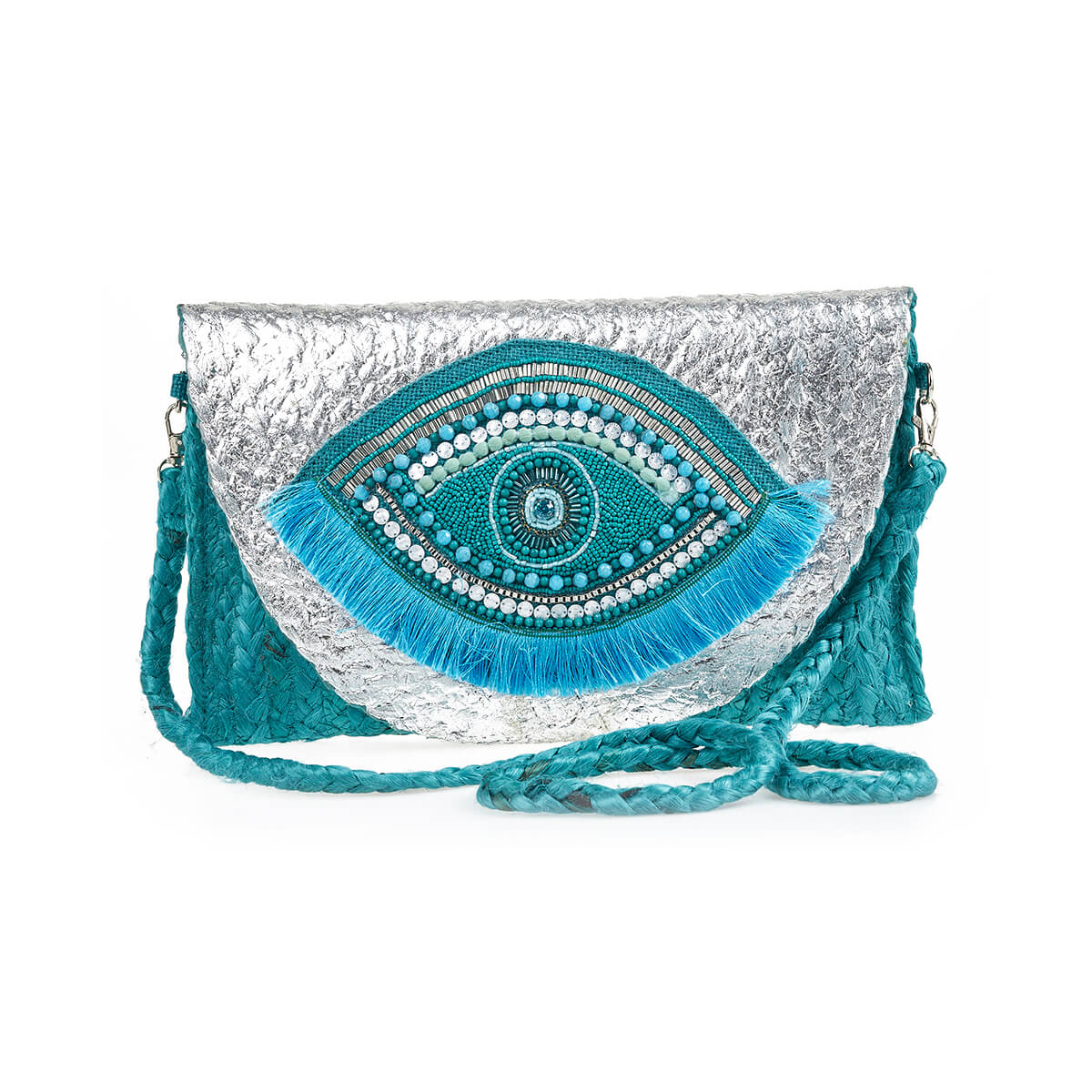 Verde Γυναικείο Αμπιγέ Τσαντάκι 01-1792 Γιούτα Τιρκουάζ