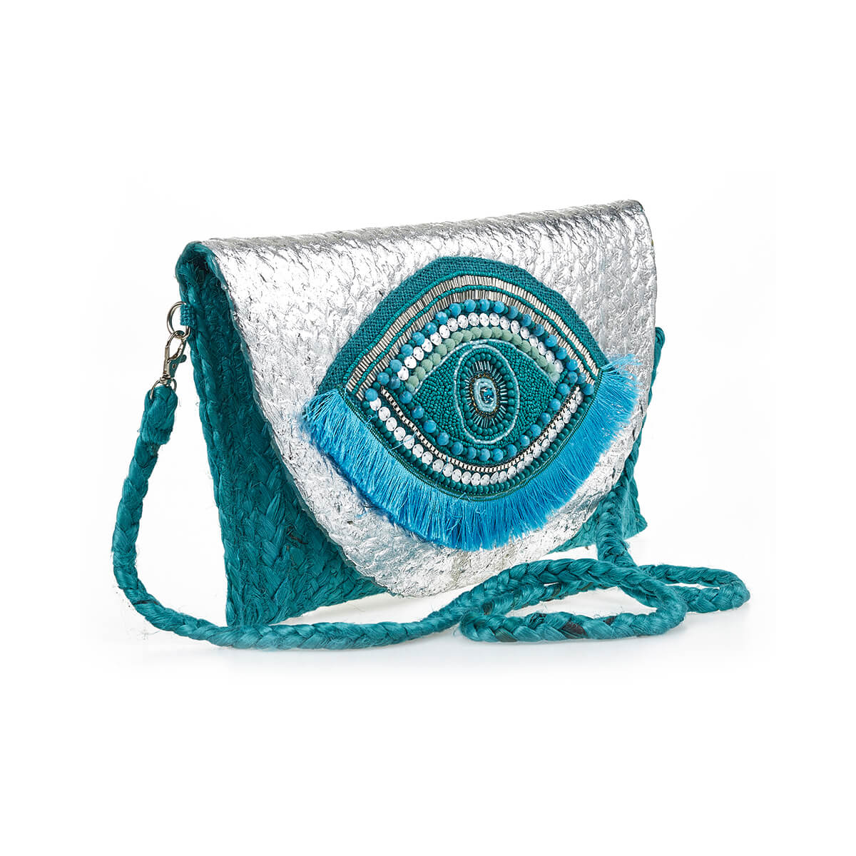 Verde Γυναικείο Αμπιγέ Τσαντάκι 01-1792 Γιούτα Τιρκουάζ