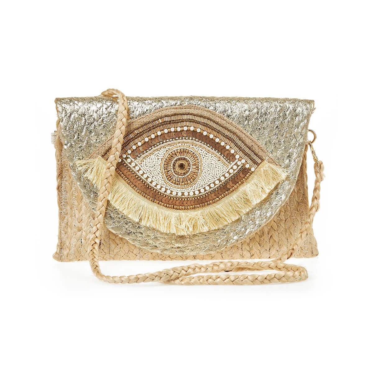 Verde Γυναικείο Αμπιγέ Τσαντάκι 01-1792 Γιούτα Χρυσό