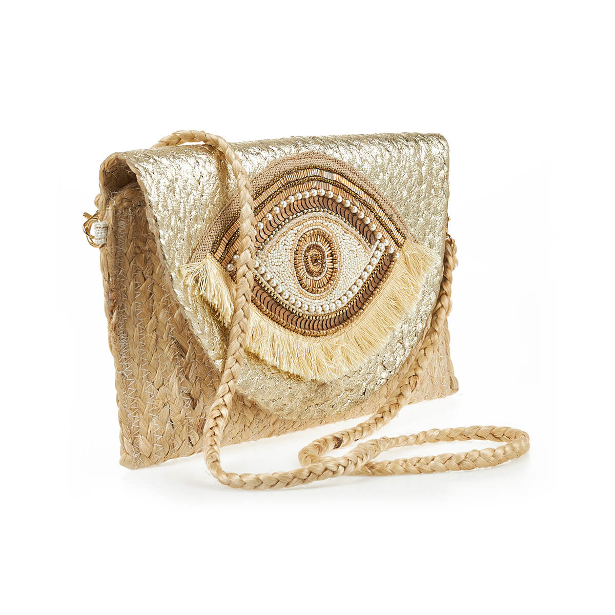 Verde Γυναικείο Αμπιγέ Τσαντάκι 01-1792 Γιούτα Χρυσό