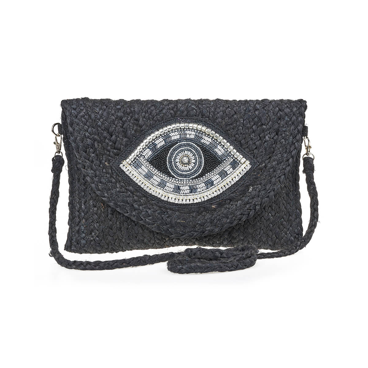 Verde Γυναικείο Αμπιγέ Τσαντάκι 01-1794 Γιούτα Μαύρο